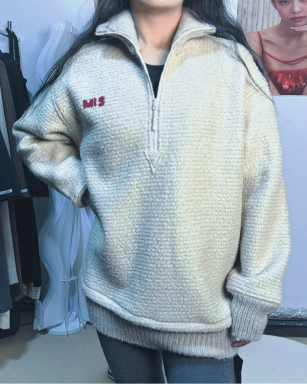 新款刺绣字母半立领加绒卫衣外套