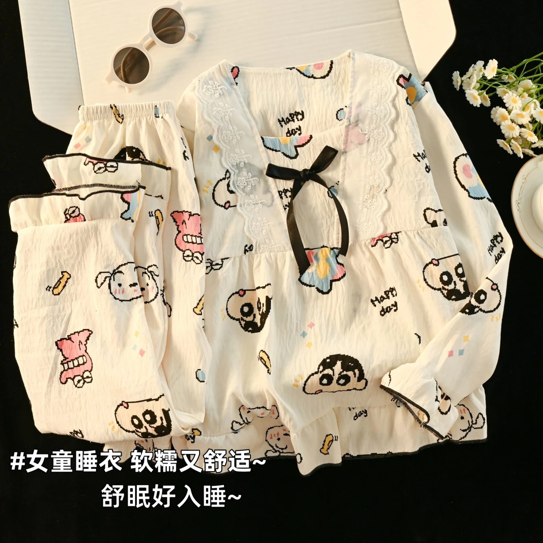 蜡笔小新儿童睡衣女童长袖春秋季2025新款可爱公主风中大童家居服