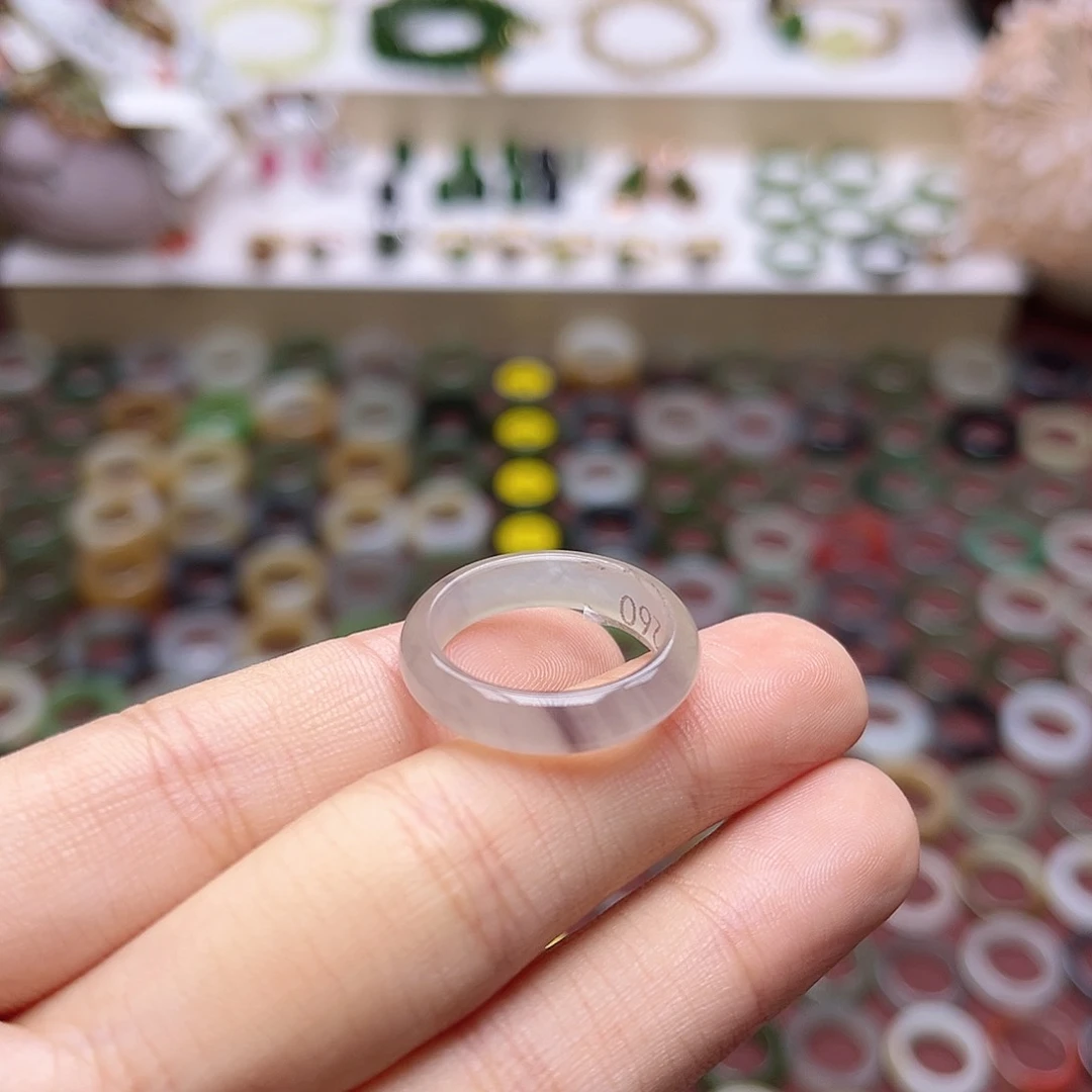 和田玉戒指未镶嵌15码 冰飘紫