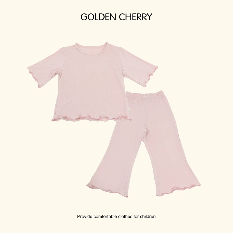 【Golden cherry】儿童粉色波浪花边套装QDD092