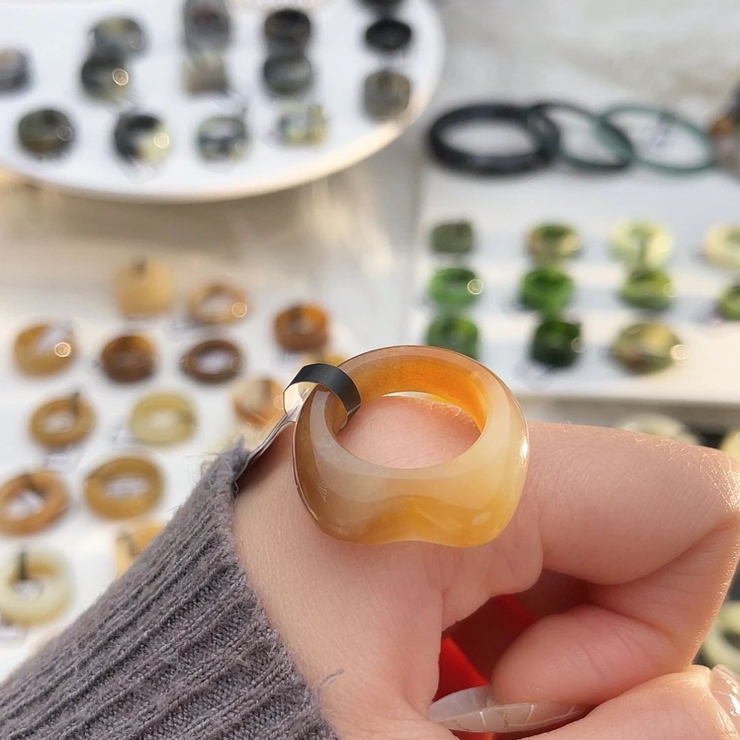 和田玉未镶嵌戒指k78 金橘糖渐变猫耳17.2mm
