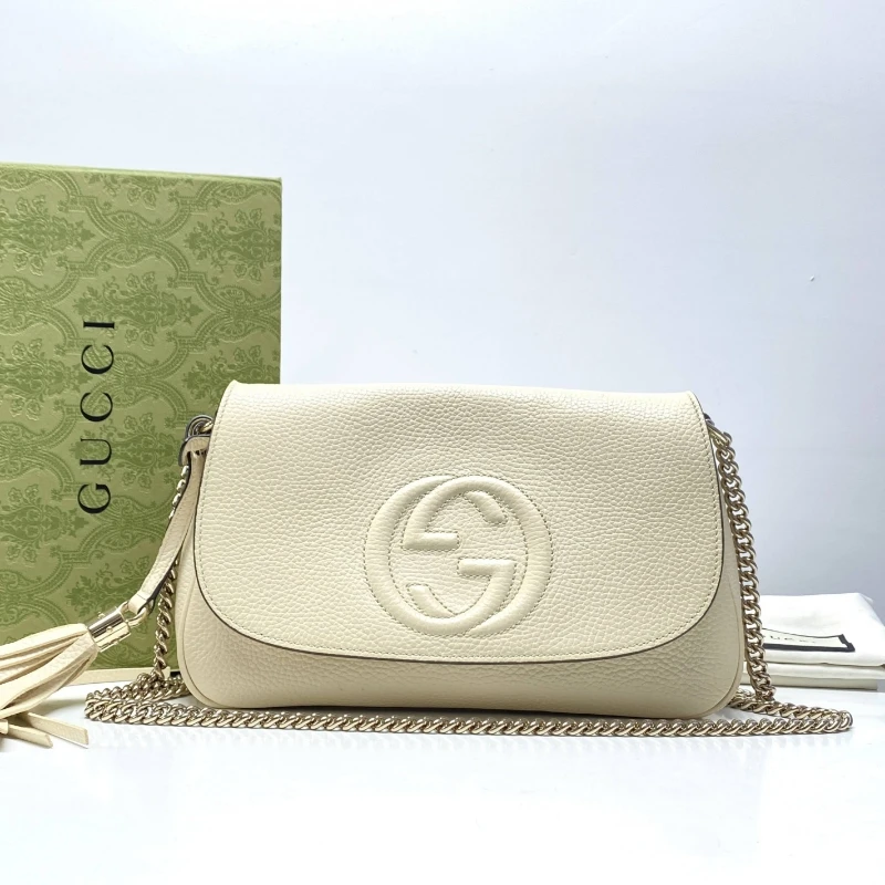 95新 GUCCI/古驰 古驰白色口盖斜挎包/98新