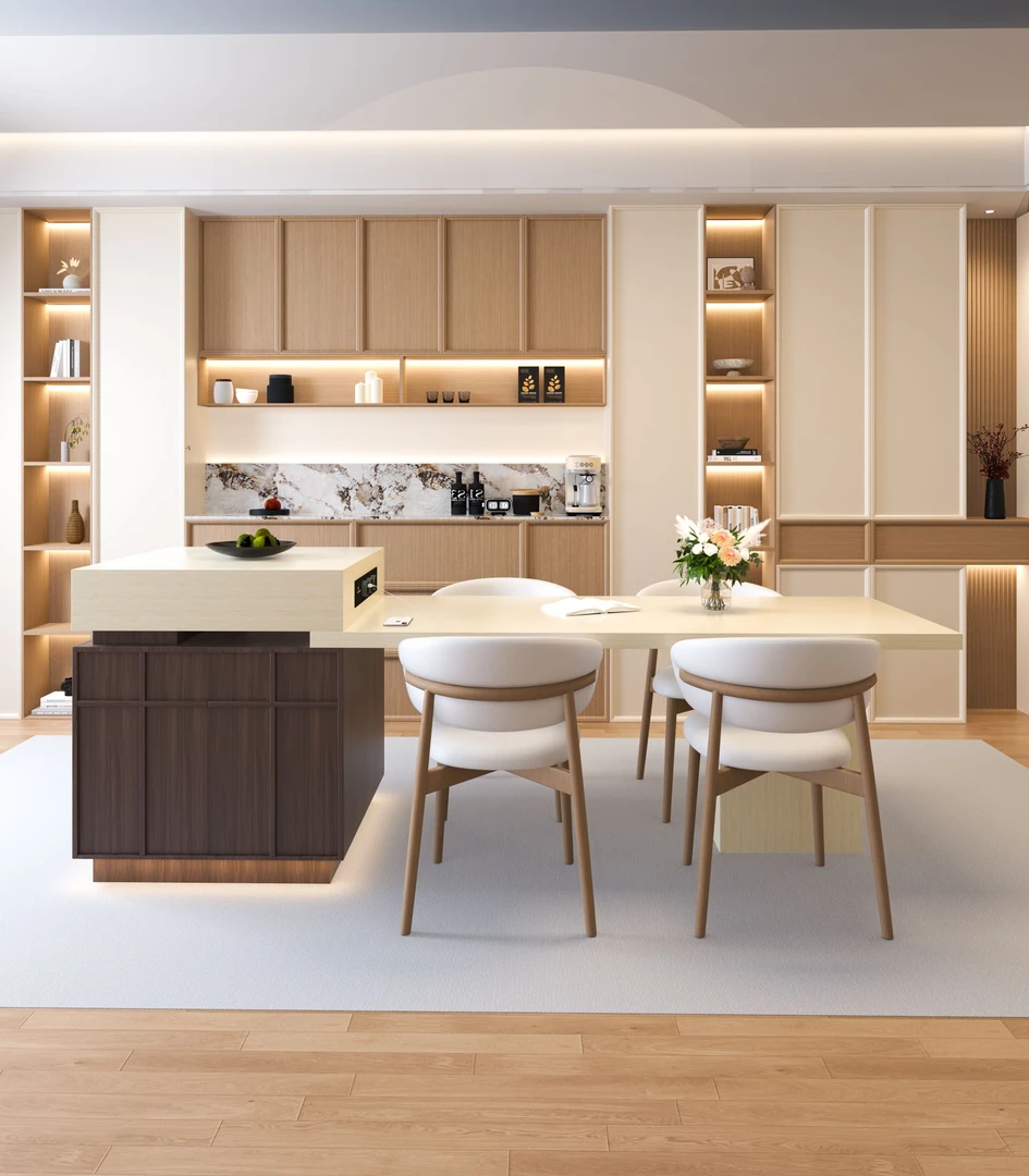 实木岛台餐桌2025新款餐桌椅组合家用可伸缩餐桌中古风西餐台