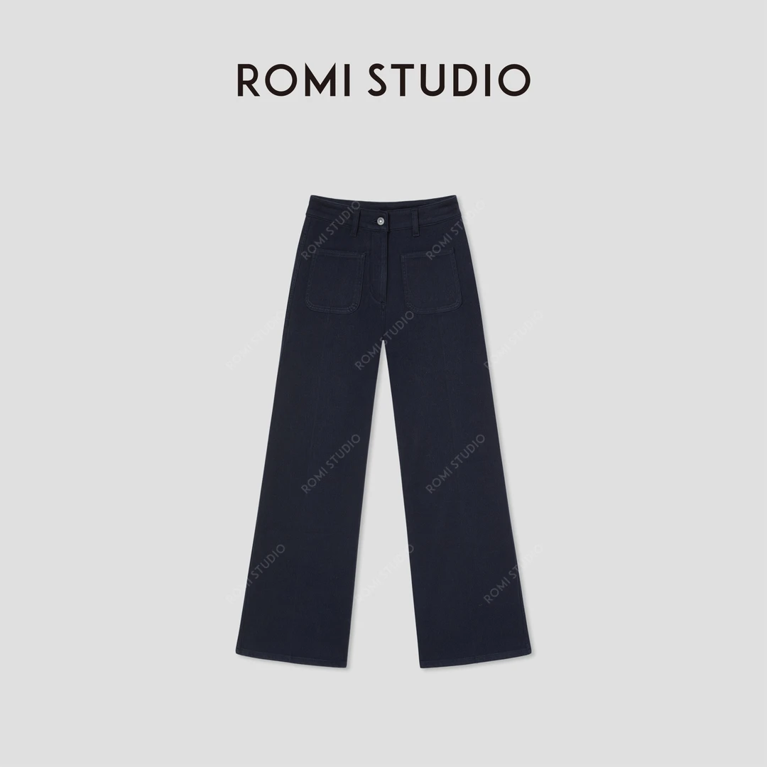 ROMI STUDIO“复古随性”山羊绒混纺弹性双贴袋牛仔裤RW24LXG1082
