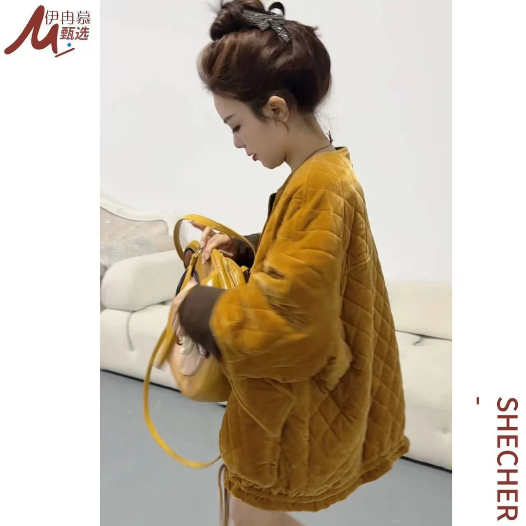 【伊冉慕严选】INS风流光丝绒女慵懒保暖棉外套圆领时尚百搭25171-1