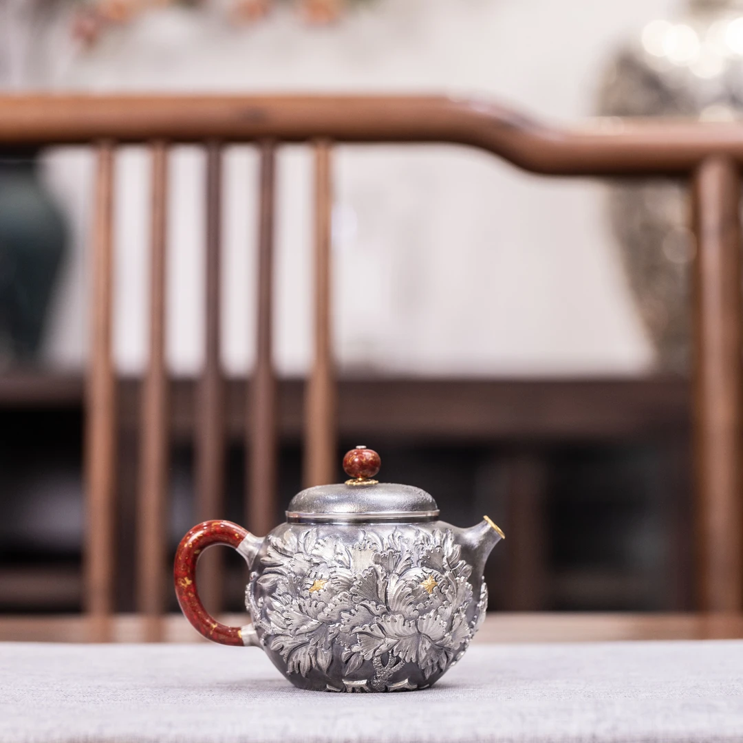 【银歌专属】锦大中式复古银卉壶茶具XH028银茶壶泡茶器家用泡茶壶