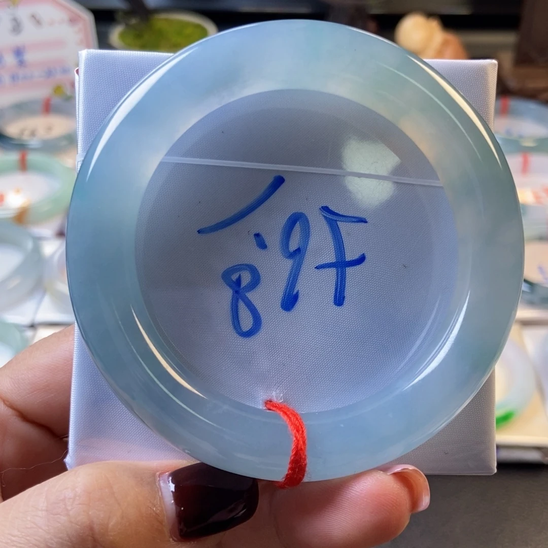 翡翠未镶嵌手镯28冰透蓝圆条