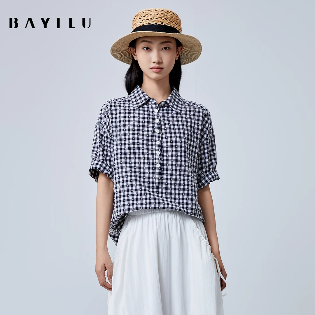 【力力淘】芭依璐夏季衬衫女格子衬衣上衣90C1005(颜色不同面料)