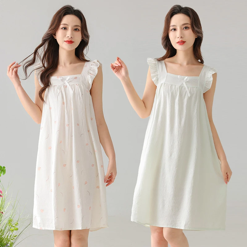 凉感睡裙女夏季云朵棉绸吊带薄款公主风女士可爱印花家居服短裙