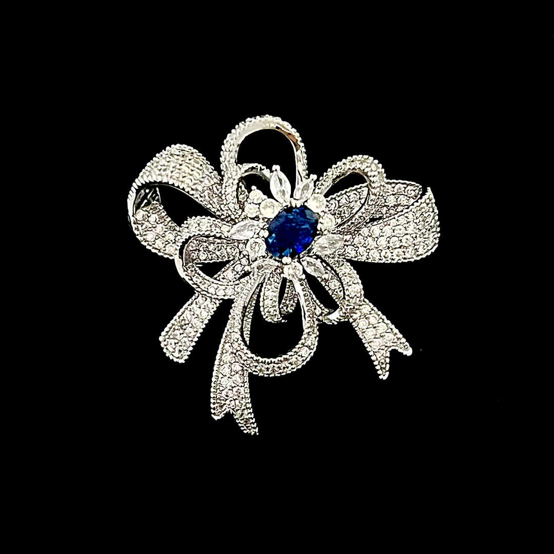 铜合金合成锆石胸针 xz4725江畔 蓝心