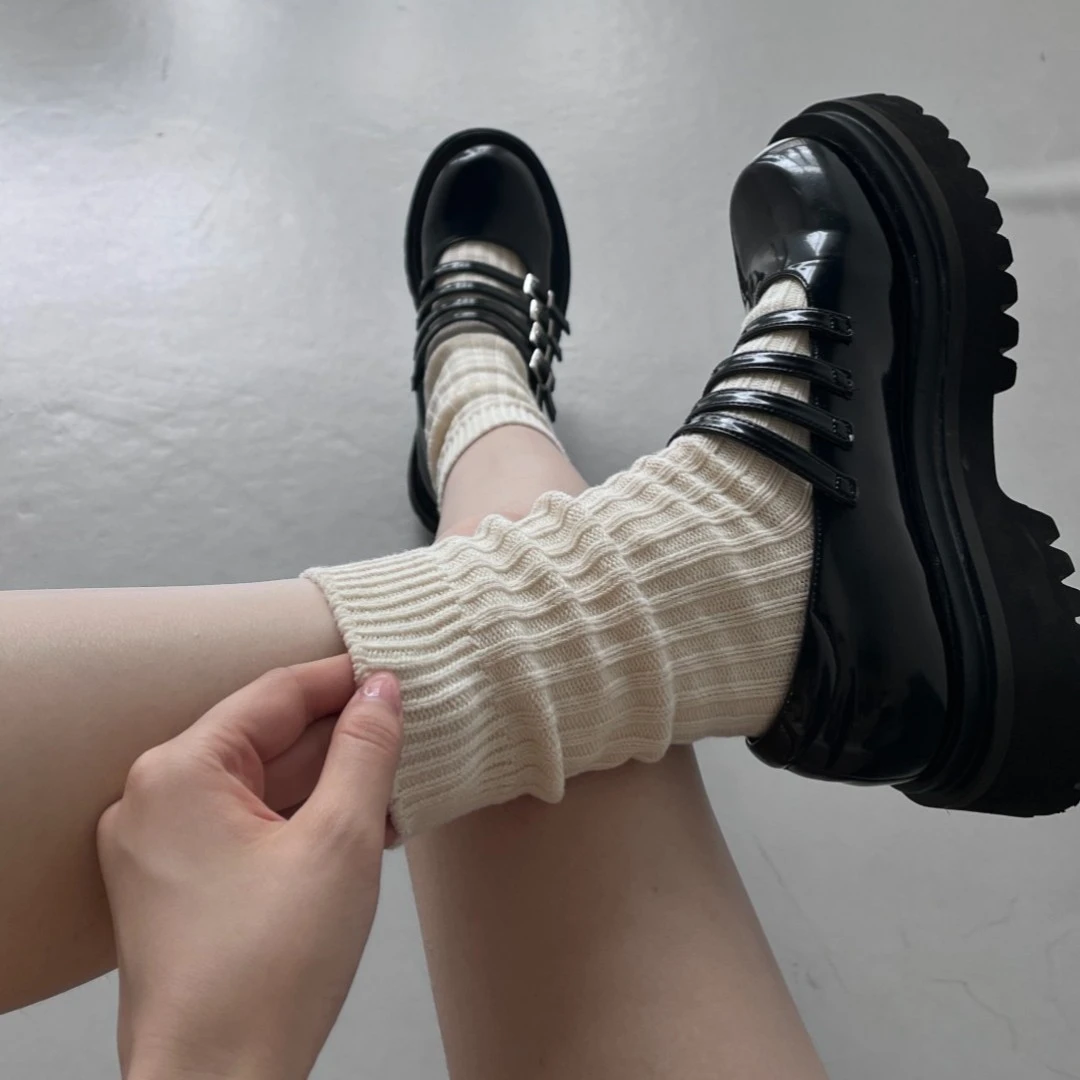 ishui-ins感人手2双 百搭学生厚玛丽珍美式复古休闲粗针织袜