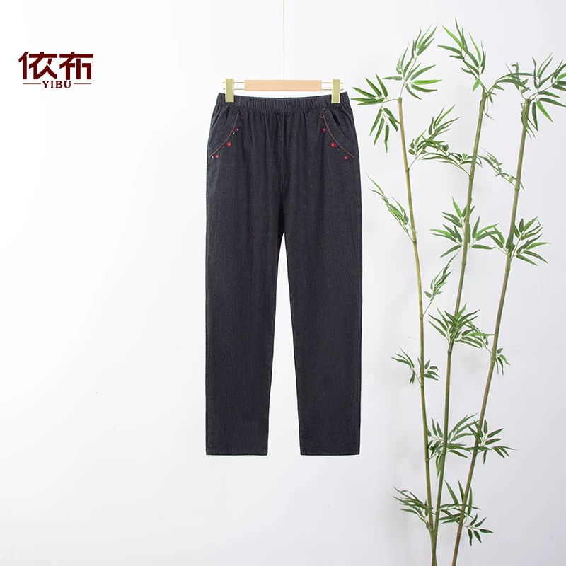 裤子棉夏季纯色休闲薄款中老年女装中老年春夏弹力宽松长裤裤子
