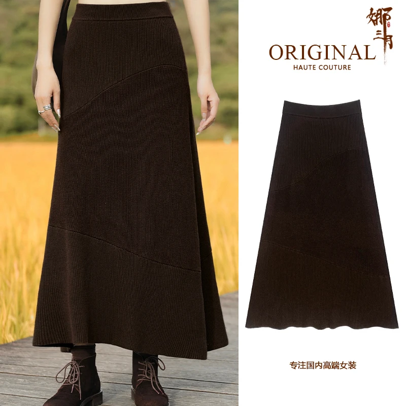 娜三月复古气质秋冬装半身裙 时尚冬季加厚羊毛裙子妈妈长裙38021