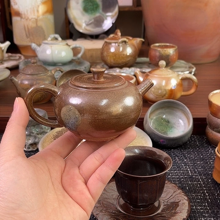 柴烧中白泥龙窑苹果壶