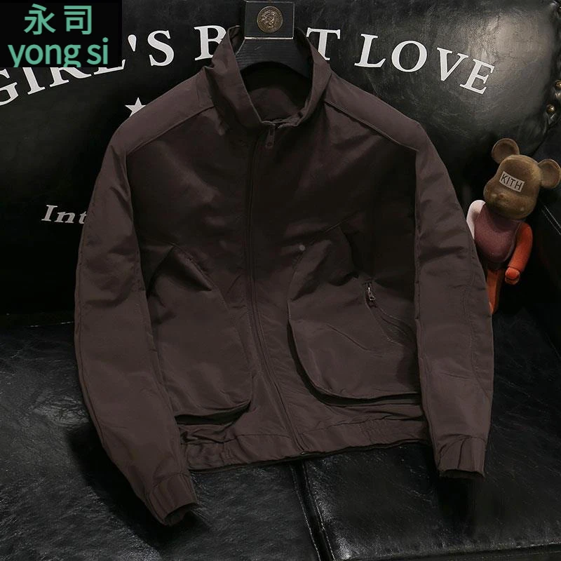 2025春秋新款潮牌男士工装休闲夹克高级感纯色立领外套ins潮上衣