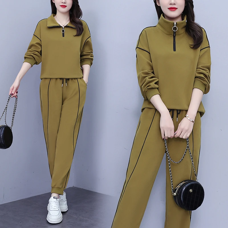 大码休闲运动套装2025秋季新款时尚洋气遮肚显瘦时尚卫衣两件套