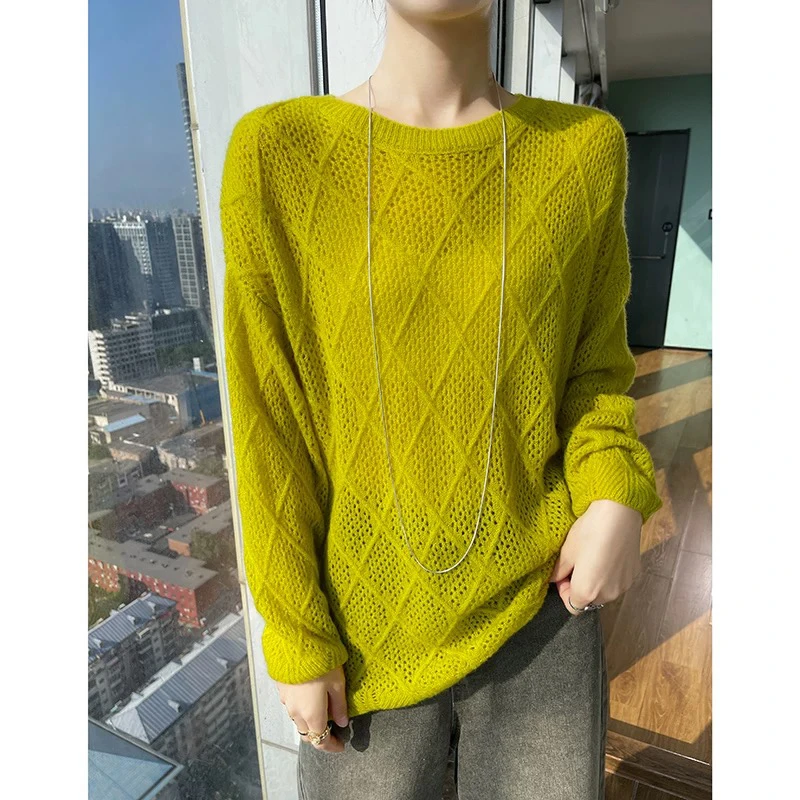 高级感7662女秋冬新款圆领宽松薄款毛衣针织纯色打底衫