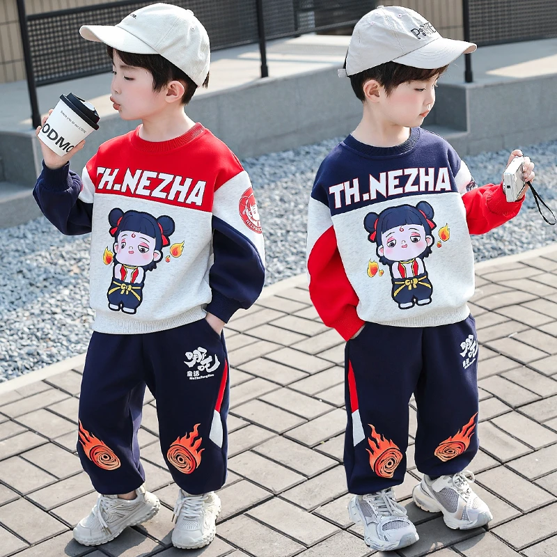 25011男童春款中小童薄款大娃娃哪吒卫衣卫裤运动时尚休闲套装