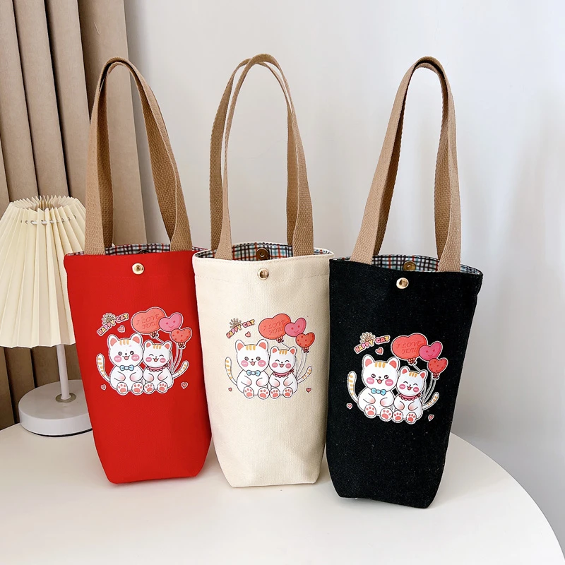 撞色水桶通用手提包小兜子手提袋简约小包包卡通便当包手拎水杯包