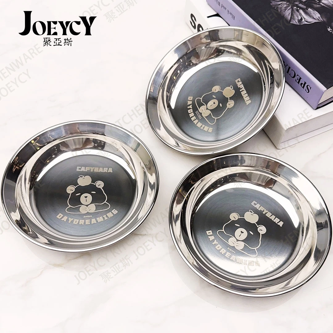 【卡皮巴拉联名】到手3个304不锈钢餐盘子卡通饭盘菜盘儿童成人16.5