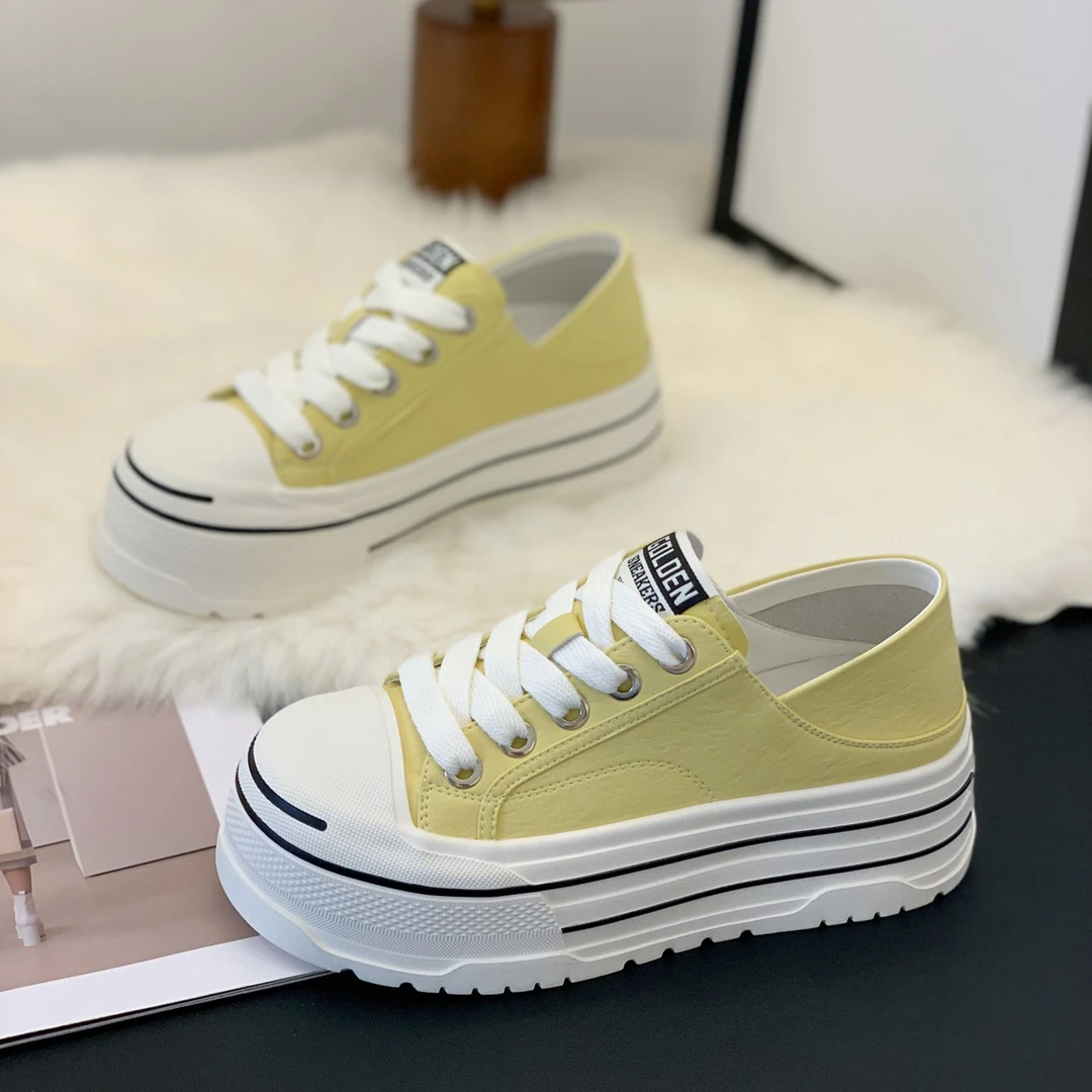 厚底轻便小白鞋女2025透气两穿休闲鞋爆款松糕鞋运动黄色板鞋女鞋