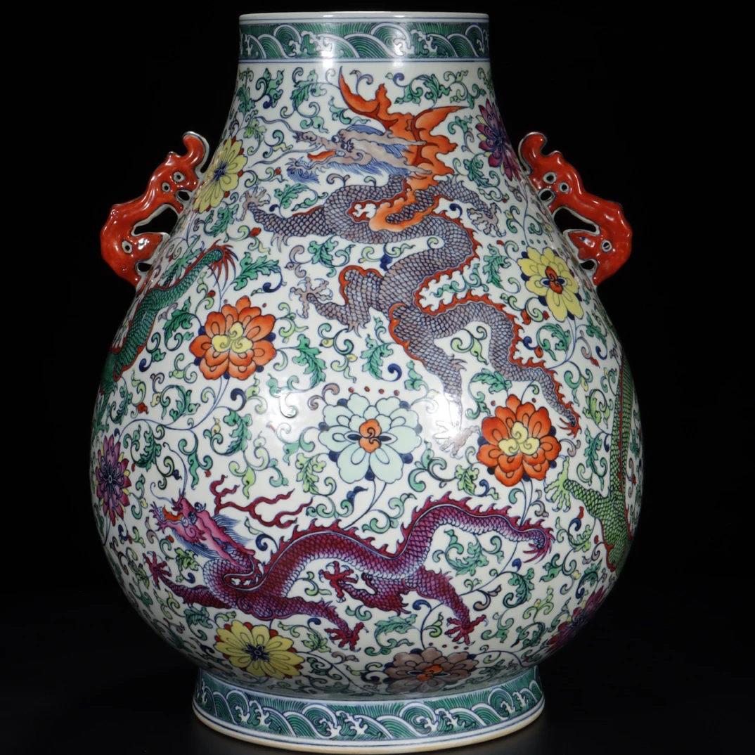 斗彩龙穿花双耳尊