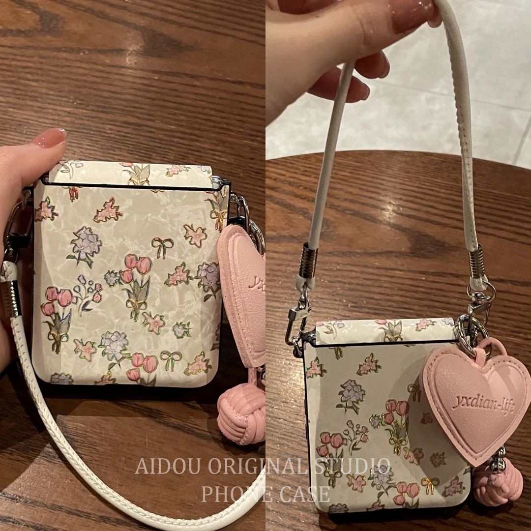 适用小米MixFlip手机壳新款折叠屏白色小清新烫金碎花手机壳新款