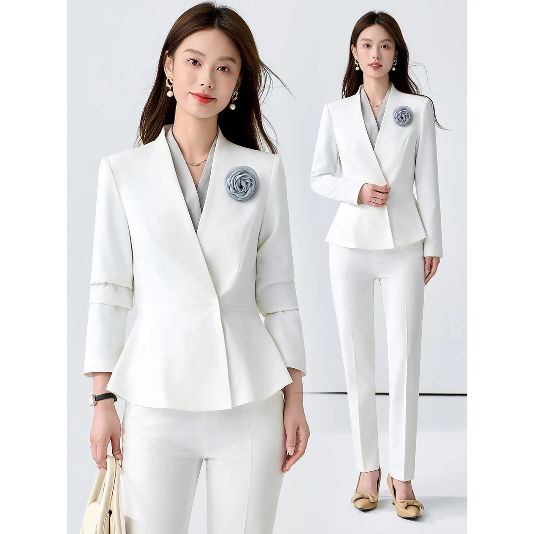 白色西装外套女春秋新款主持人播音超好看正装工作服职业西服洋气