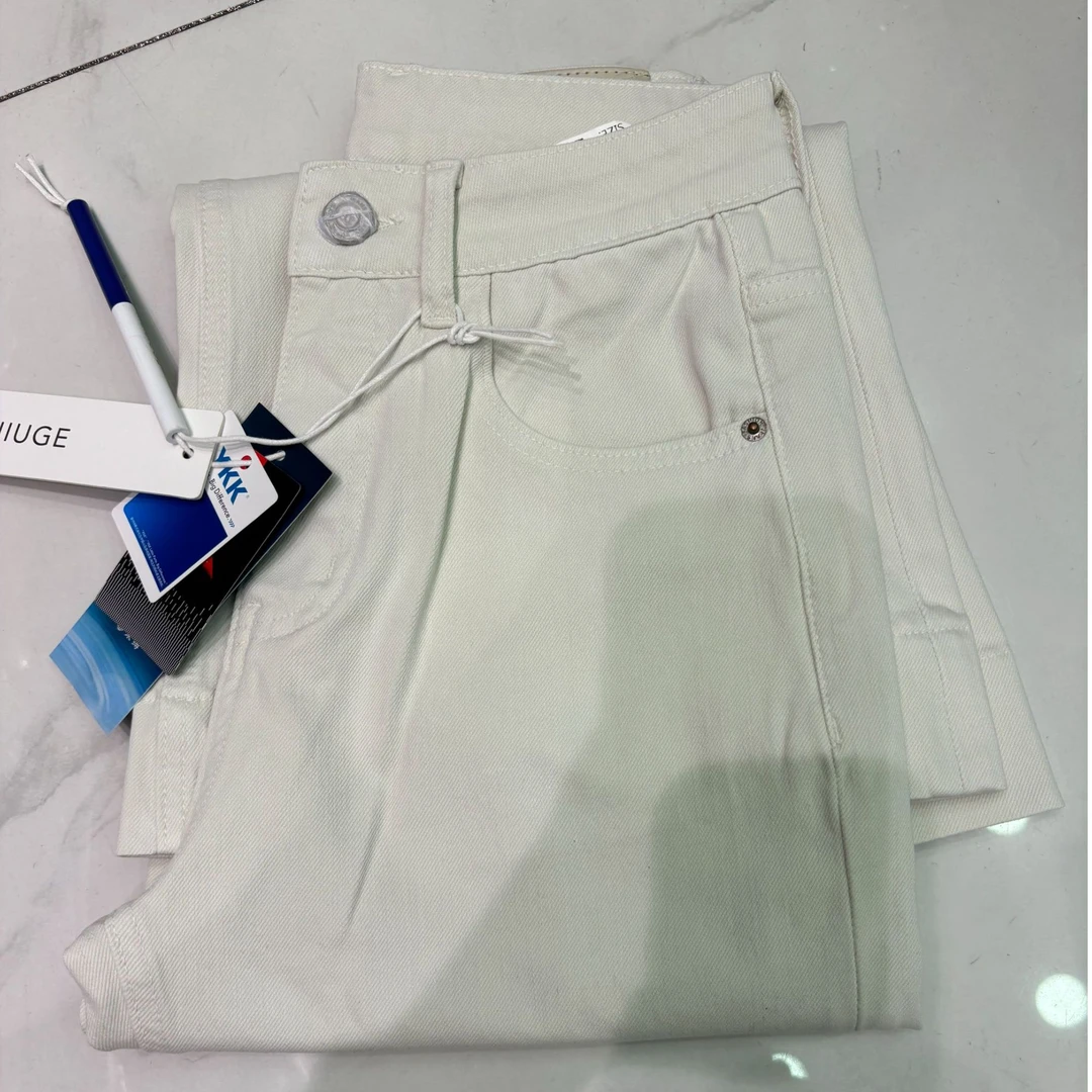 9770女常规高腰九分裤四季做旧裤子休闲微喇裤静奢风直筒