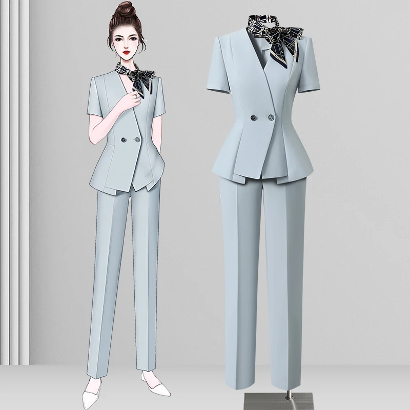 夏季时尚短袖职业女裤套装气质修身商务女神范时尚修身