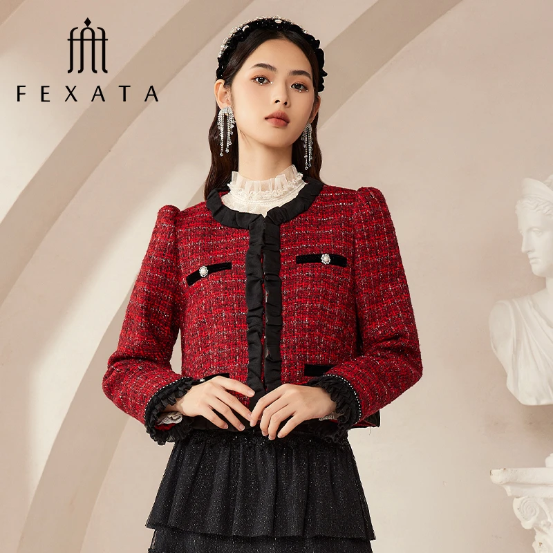 【高高甄选】FEXATA斐格思短外套女精致千金花呢外套F34W1312