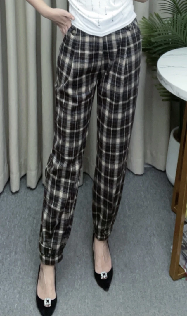 27958  格子休闲鸟格百搭裤子英伦裤时尚