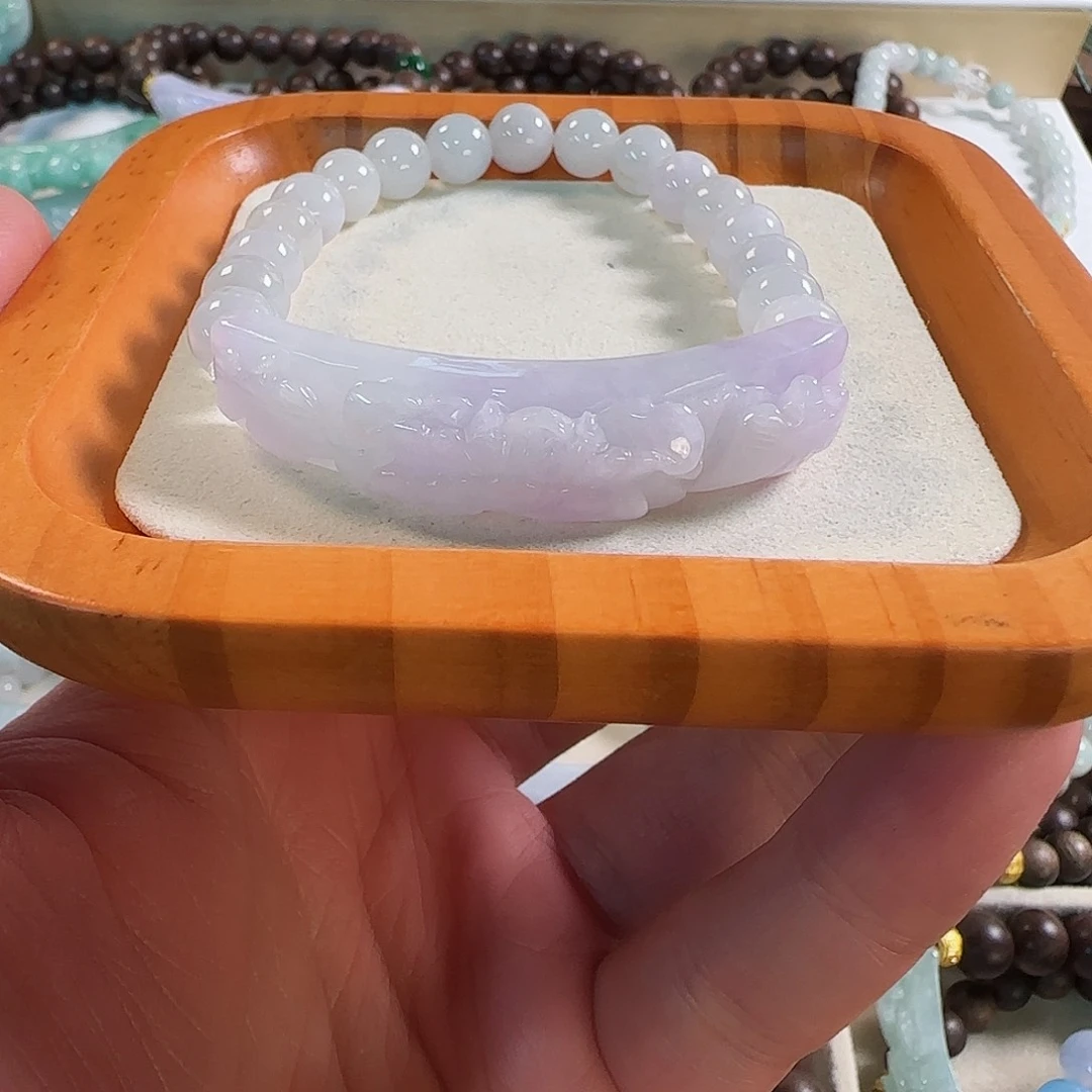 翡翠未镶嵌颈饰起胶感春彩紫牡丹手牌