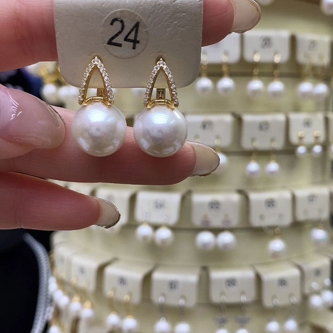 耳饰银S925镶嵌淡水珍珠