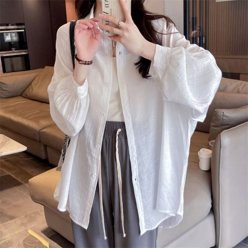 高中女生中长款轻薄衬衫外套春宽松时尚初中学生百搭透气衣夏