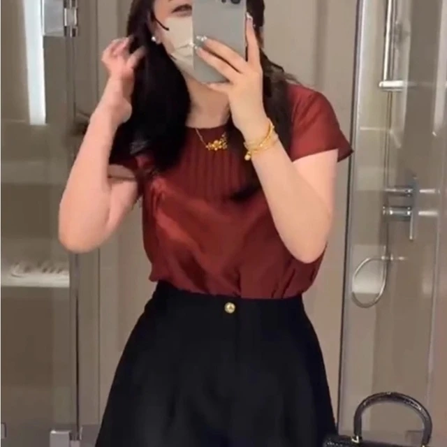 法式圆领褶皱雪纺小飞袖衬衫女夏季设计感小众上衣高级感气质小衫