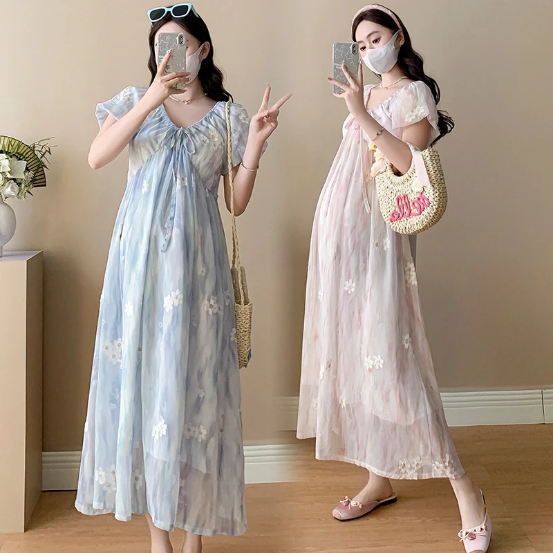 孕妇夏装短袖时尚新中式2025年春夏季新款高级感刺绣孕妇装连衣裙