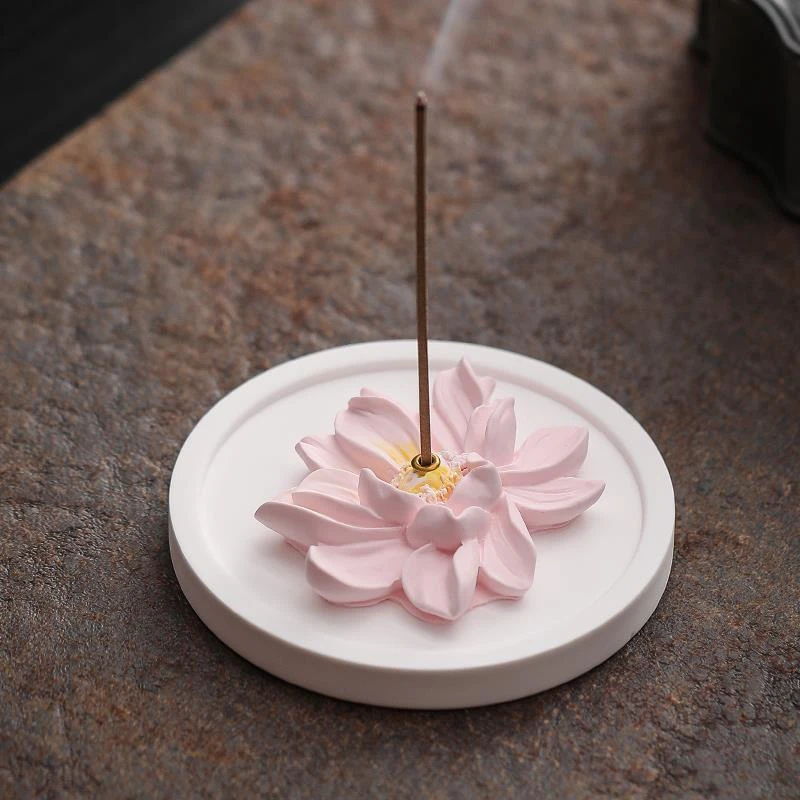 创意家用室内香炉香插莲花香座线香底座净化空气茶桌香薰香炉摆件