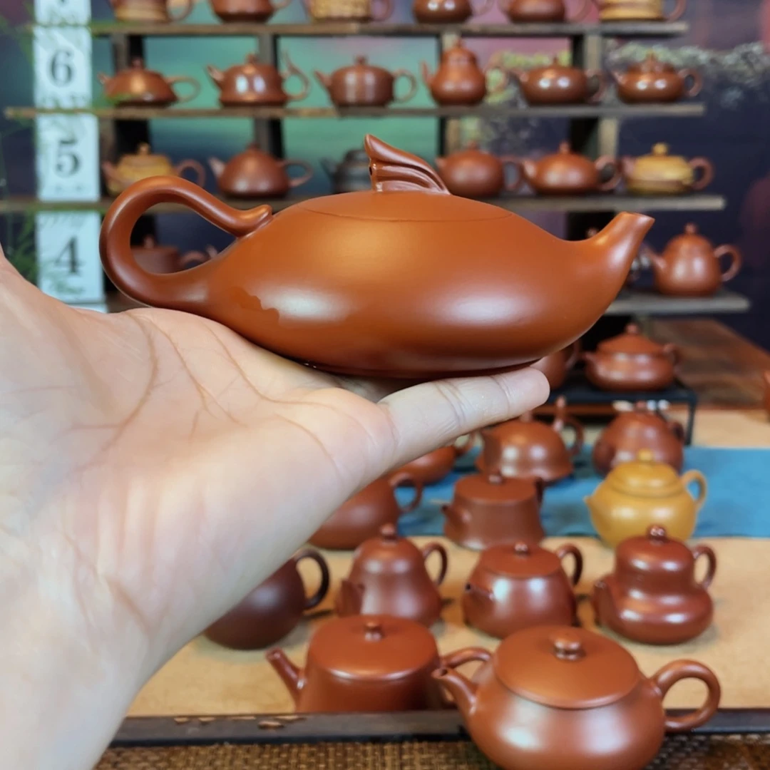 茶壶紫砂H***冷潮州手工手拉朱泥丹凤朝阳壶