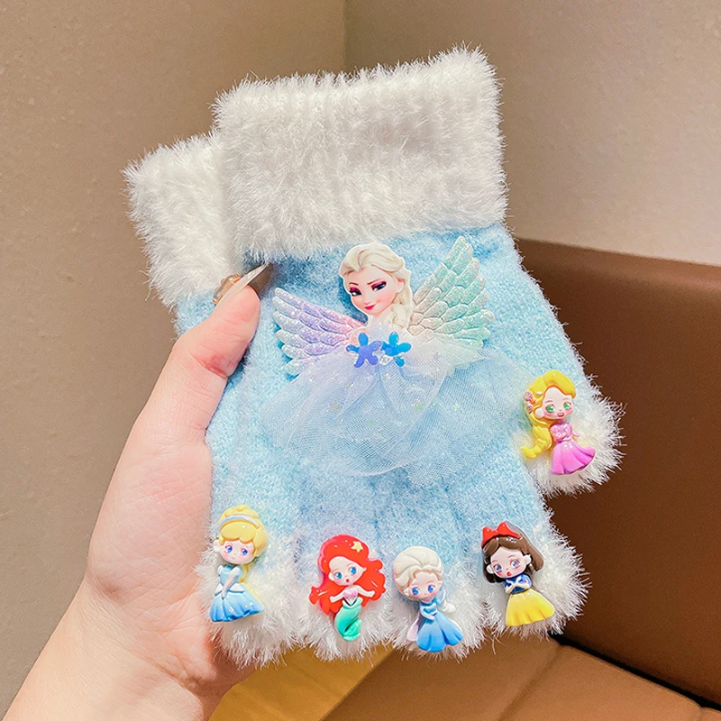 冰雪奇缘艾莎公主儿童美甲手套毛绒针织儿童手套6-12岁上学专用