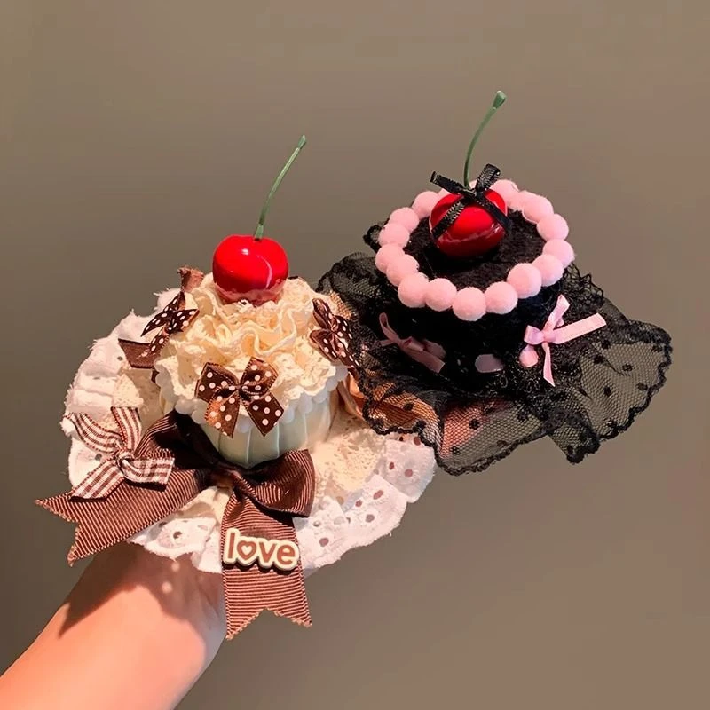 美味甜心~可爱黑森林樱桃蛋糕发夹女生日帽子头饰氛围感派对拍照