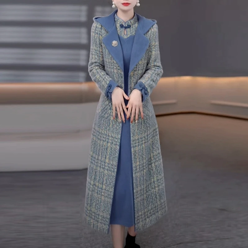 贵妃绒夹棉加厚保暖套装裙2025秋冬季新款新国风中式两件套连衣裙