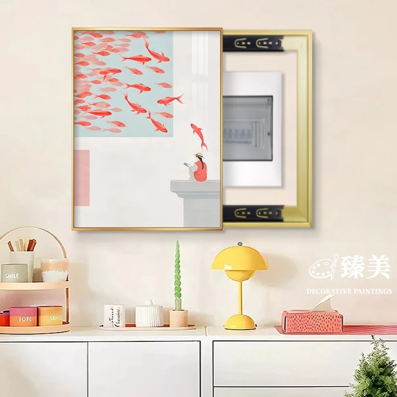 2025新款小众艺术电表箱装饰画竖款免打孔配电箱遮挡电源电闸挂画