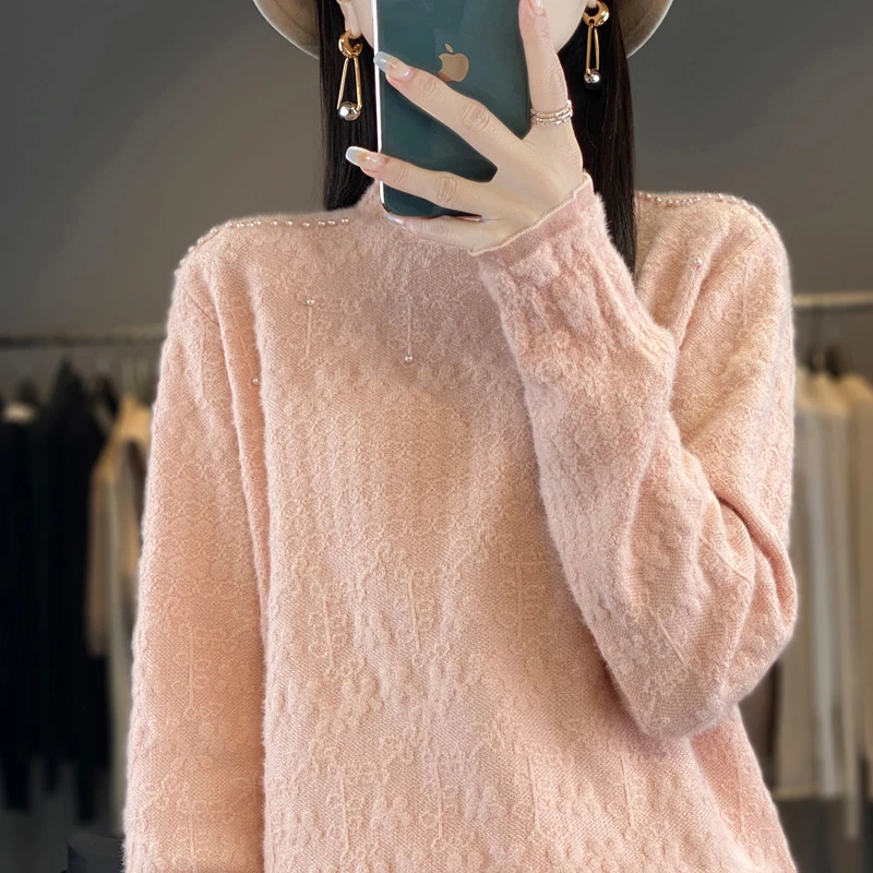 蕾丝边打底衫女秋冬2025新款洋气针织上衣宽松显瘦内搭半高领毛衣