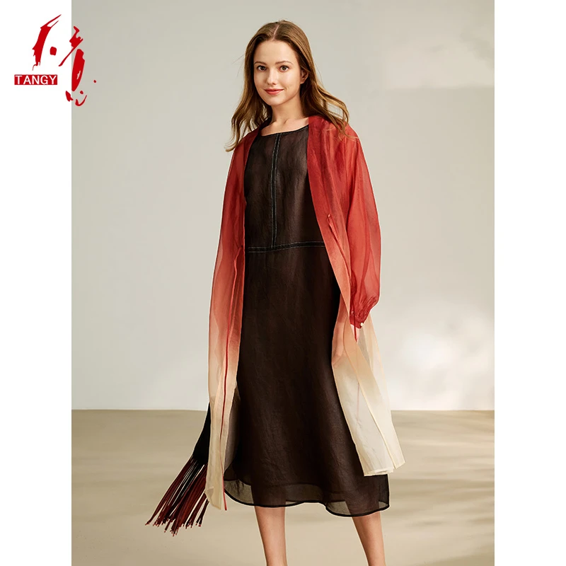 TANGY/天意2025夏季新款商场同款吊染圆领长款女士 外套2252035