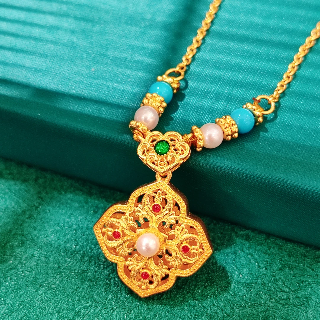 足金999珐琅花丝四合如意套链女士国风新中式附加68