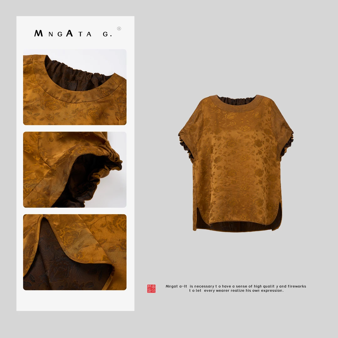 MNGATA G.宫小妍【金岚花】桑蚕丝夏日新中式国风休闲上衣4122311