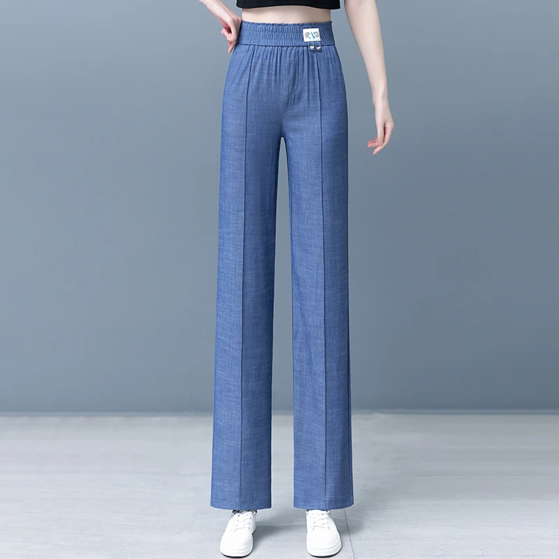 23668天丝牛仔裤女薄款冰丝2025夏季新款高腰宽松阔腿垂感裤子