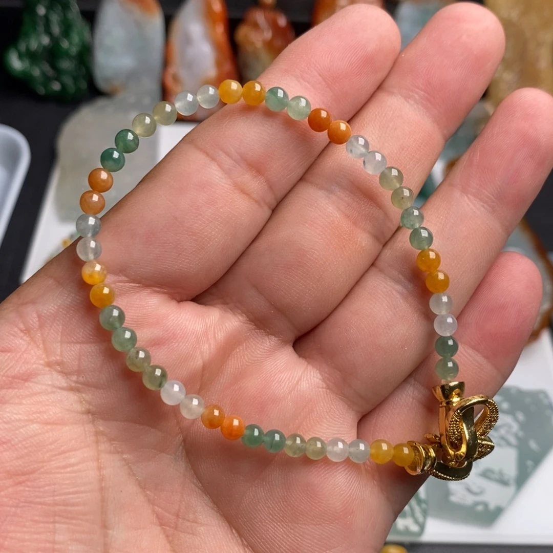 定制翡翠未镶嵌多彩小米珠翡翠手串