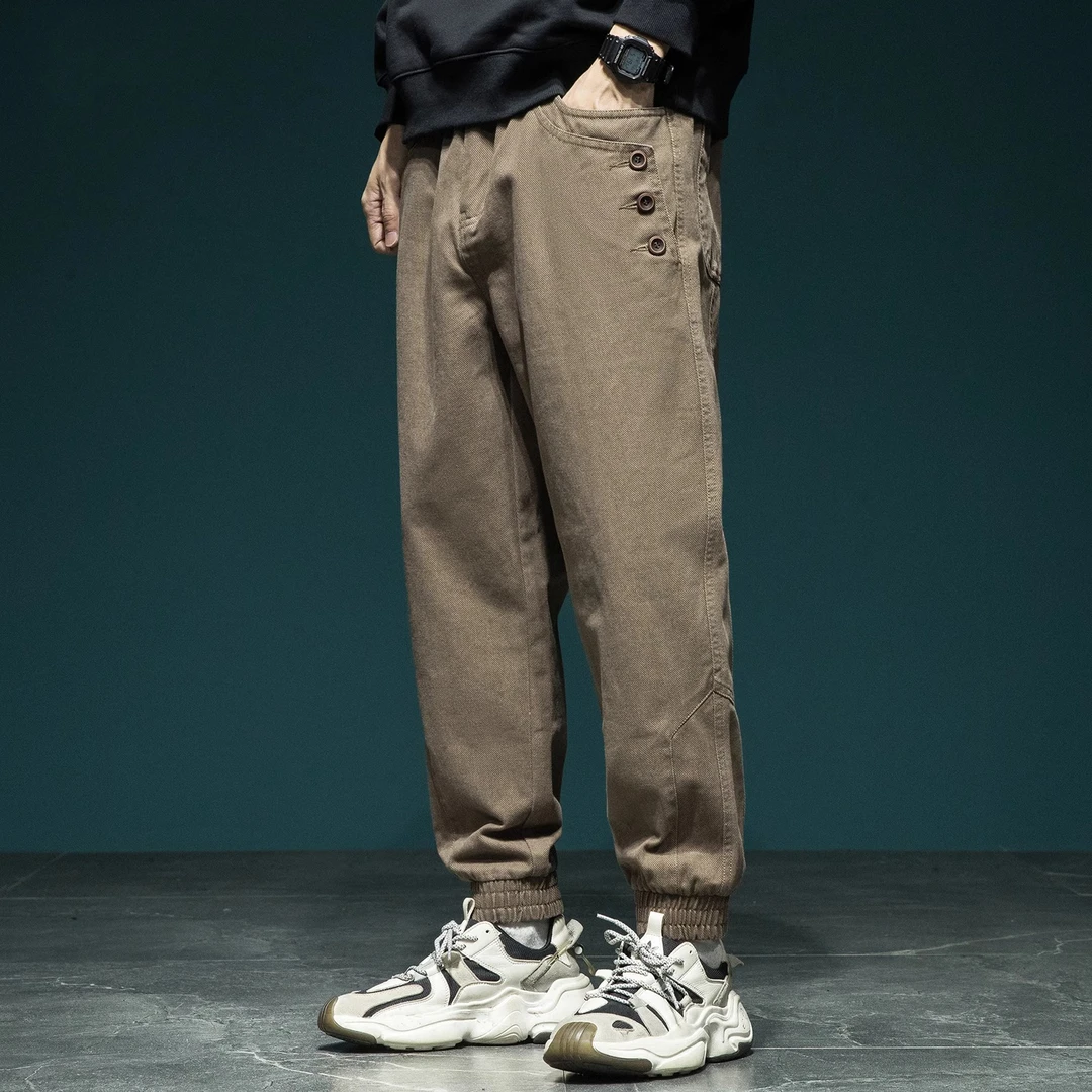 GTRT设计感排扣休闲裤男士宽松春季新款美式复古工装裤束脚哈伦裤